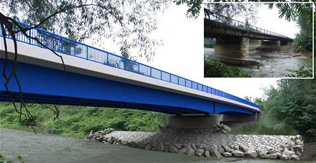 Vizualizace novho mostu a srovnn s mostem, kter u se zaal bourat.