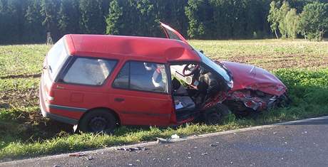 Peugeot skonil po stetu s protijedoucím vozem v píkopu. 