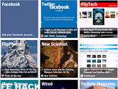 Obálky jednotlivých "magazín�" na Flipboardu.