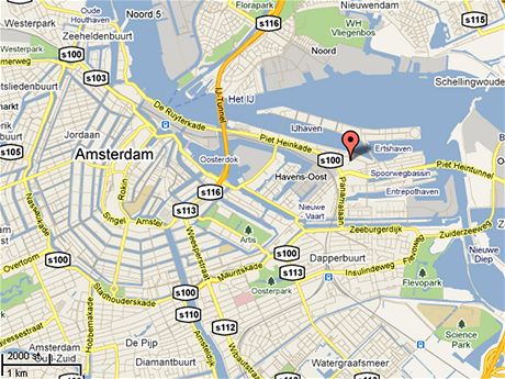 Mapa Amsterdam. Východní doky
