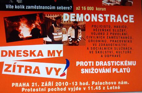 st plaktu, jm zvou odbory na demonstraci proti sniovn plat 21. z 2010.