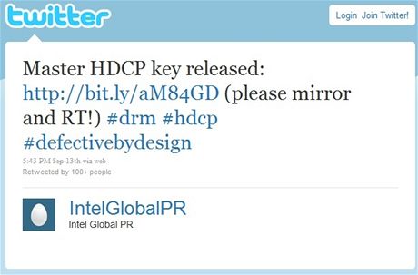 HDCP master key na Twitteru