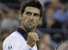 Novak Djokovi se raduje z vítzného bodu ve finále US Open 2010