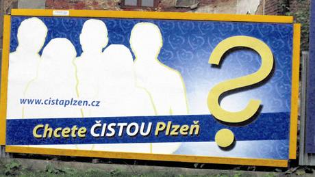 Jeden z p�evolebních billboard� v Plzni