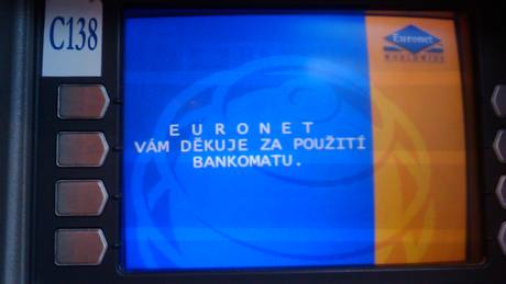 Obrazovka bankomatu Euronet