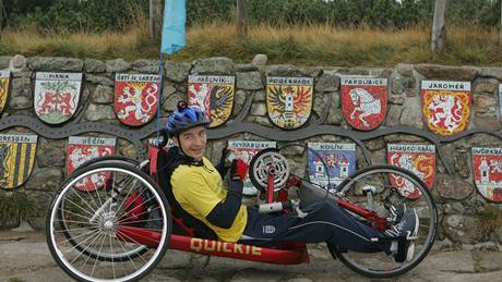 Vozíká u pramen Labe v Krkonoích