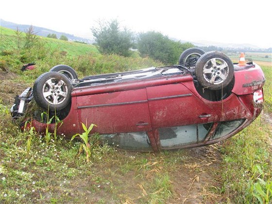 Auto po vyjetí ze silnice skonilo v poli.