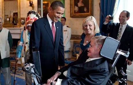 Stephen Hawking v Bílém domu u prezidenta Obamy