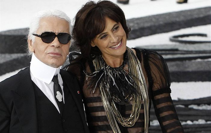Ines de la Fressange a Karl Lagerfeld na paíském týdnu módy