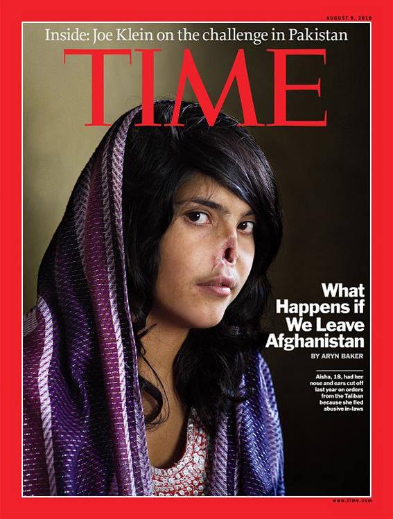 Afghnsk dvka Aisha, kter uzl nos a ui jej manel, na oblce asopisu Time