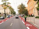 Vizualizace Kounicovy ulice s pruhy cyklostezky