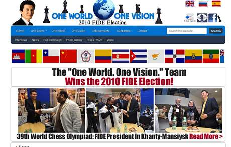Jeden svt, jedna vize - aneb titulní stránka achové federace FIDE