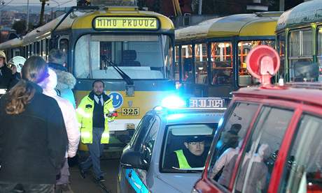 Dvka se stetla s tramvaj na kiovatce Karlovarsk tdy a Aleje Svobody na Lochotn (21.jna 2010).  