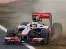 Lewis Hamilton v problémech pi kvalifikaci na Velkou cenu Koreje.