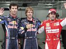 Nejlepí v kvalifikaci na Velkou cenu Koreje: Mark Webber, Sebastian Vettel, Fernando Alonso.
