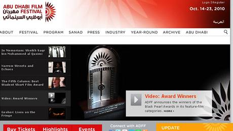Titulní internetová strana 4. mezinárodního filmového festivalu v Abu Dhabí 