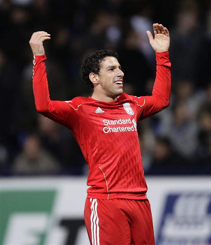 KONEN! Liverpoolský Maxi Rodriguez se raduje z vítzného gólu do sít Boltonu.