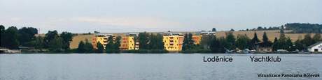 Studie nových bytových dom, které mají vyrst na behu Velkého Boleveckého rybníka v Plzni