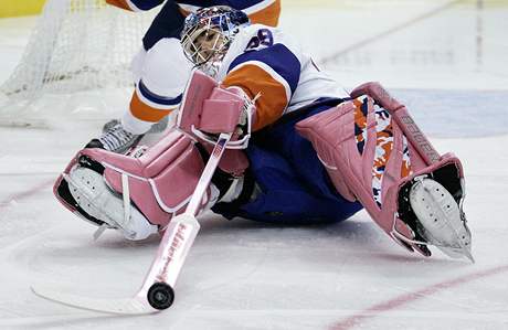 Brank v akci Rick DiPietro z New York Islanders rovou neet