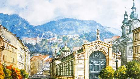 Vídelní kolonáda  reprodukce z kalendáe Karlovy Vary v minulosti aneb...