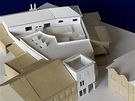 Model nové budovy muzea betlém v Tebechovicích (bílé budovy uprosted)