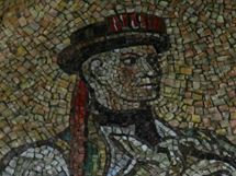 Tohoto krojovaného jezdce z mozaiky na olomouckém orloji vytvořil Karel Svolinský podle Boleslava Vaci
