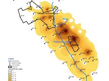 Koncentrace dichlorethylenu v okol t obc na Prostjovsku. m tmav barva, tm vy koncentrace.