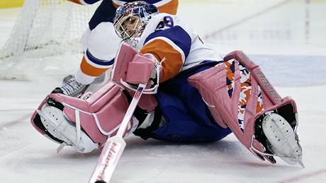 Branká v akci Rick DiPietro z New York Islanders rovou neetí