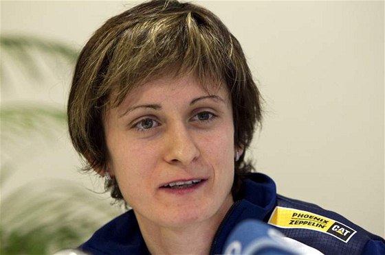 Martina Sáblíková na tiskové konferenci v Berlín