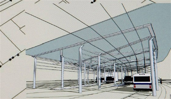 Vizualizace nového dopravního terminálu v Jihlav, který má spojit vlakové a autobusové nádraí.