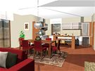 Zaízení velké obývací kuchyn v novostavb rodinného domu 