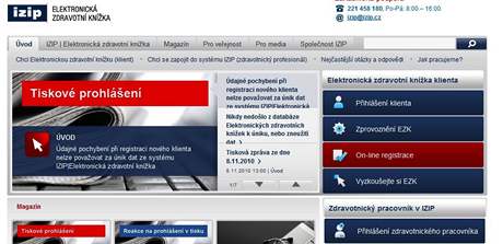 Titulní stránka spolenosti IZIP spravující elektronické zdravotní kníky