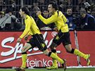 Fotbalisté Borussie Dortmund oslavují branku.