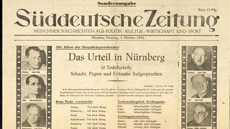 Zvlátní vydání Süddeutsche Zeitung s titulkem "Rozsudek v Norimberku"