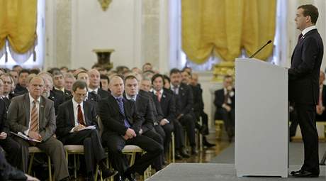 Rusk prezident Dmitrij Medvedv pi projevu v Kremlu (30. listopadu 2010)
