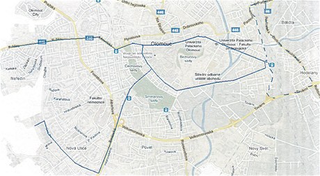 Mapa nov olomouck non linky slo 50. rkovan je znzornna trasa varianta pes Pavloviky, do kter zajdj dva spoje.