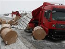 Polsk kamion s paprem zablokoval v sobotu rno silnici R35 ve smru na Ostravu.