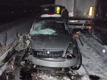 Nehoda na rychlostní silnici R35 z Olomouce do Mohelnice.