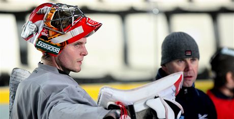 Olomoucký branká tefan igárdy a jeho kou Rostislav Haas (vpravo)