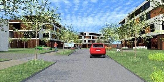 Vizualizace nových domů a bytovek na břehu Radbuzy v Plzni 