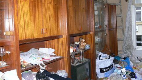 Nepoádek v byt v ulici 9. kvtna v Táboe, v nm bylo osm kontejner odpadk.