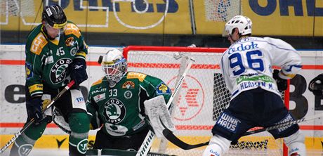 Momentka z utkání hokejové extraligy Plze - Mladá Boleslav.