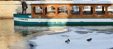 Vyhívaná lo Morava zamrzla na Dyji. Kry ohroují plavbu po zámeckých kanálech v Lednici (6. leden 2010)