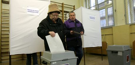 Lidé hlasují v opakovaných komunálních volbách v eském Tín.