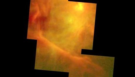 Snímek mlhoviny v Orionu poízený observatoí SOFIA