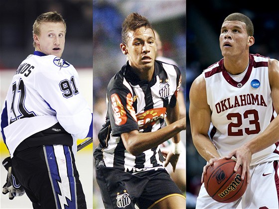 Ti mladé sportovní hvzdy: hokejista Steven Stamkos, fotbalista Neymar a basketbalista Blake Griffin.