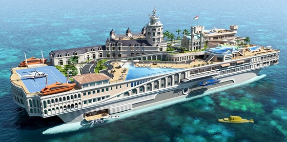 Nová superjachta Streets of Monaco nabídne závodní okruh pro formule. Na snímku je vizualizace plavidla z dílny britského studia Yacht Island Design 