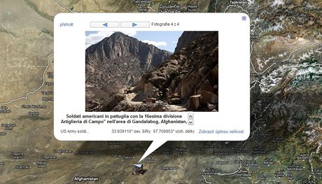 Snímek z Afghánistánu opatřený zeměpisnými souřadnicemi