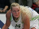 védská basketbalistka ve slubách Brna Louice Halvarssonová kontroluje hru bhem utkání s USK Praha 
