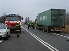 Kamion po nehod u Tebechovic pod Orebem